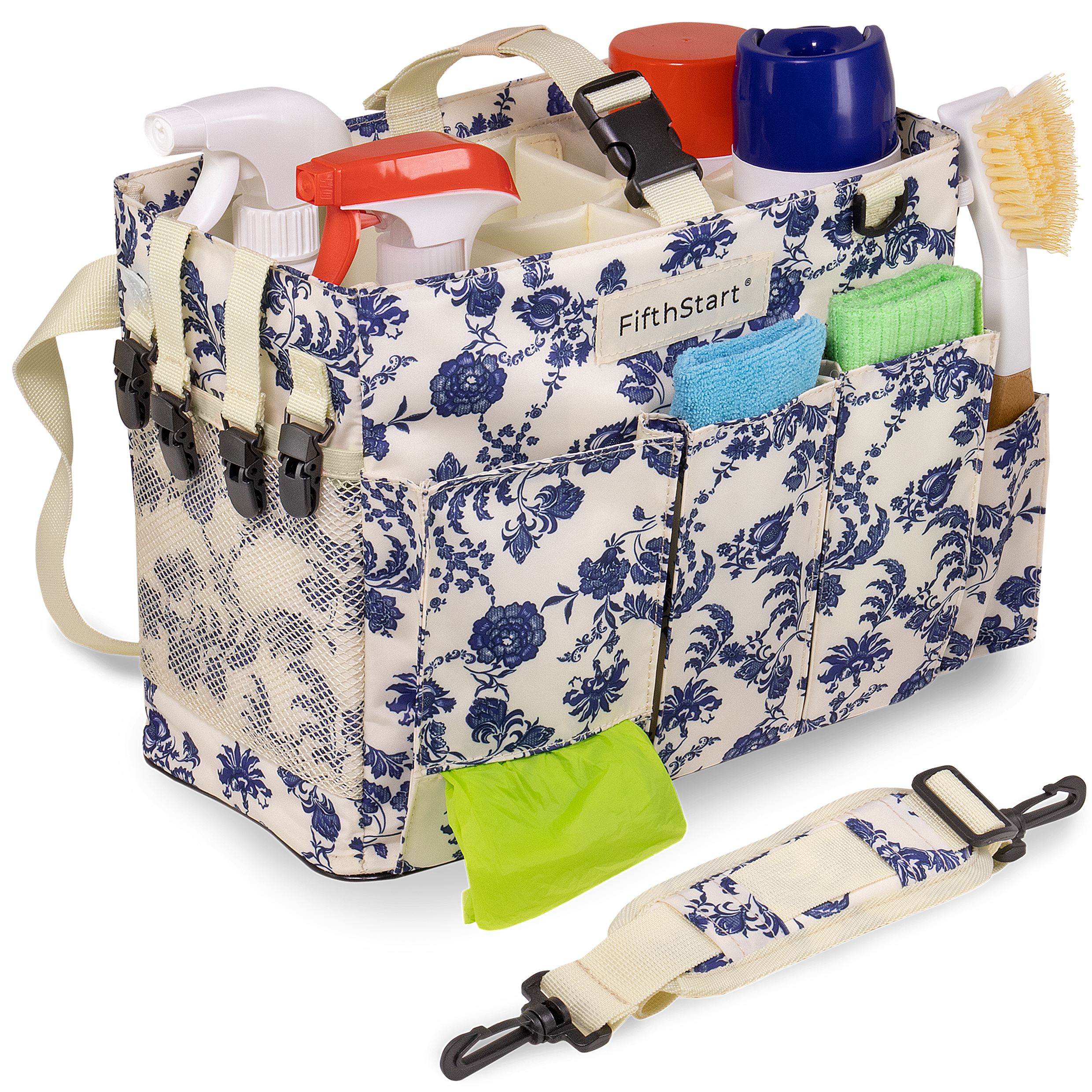 FifthStart Wearable Cleaning Caddy with Handle Caddy Organizer for Cleaning  Supplies with Shoulder and Waist Straps, Car Organizer, Under Sink  Organizer: (Blue Floral, Medium) 